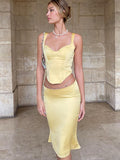 Elegant Corset Top + Midi Skirt 2 Piece Sets Women Hot Summer Sexy Backless Party Club Matching Sets High Street Outfits