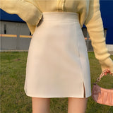 Nukty Summer Women Mini Solid A-line Skirts Above Knee Simple Skirt With Linning Female Short Split Bottoms For Girls