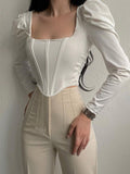 Summer New Women's Tops Retro Square Collar Pure Desire Long-sleeved Sexy Puff Sleeves Fishbone Corset Short Tops