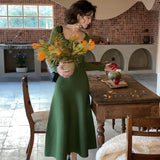 Nukty Knitted France Vintage Party Women Dresses Long Evening Elegant Dress Ladies Casual Chic One Piece Korea Autumn Winter New
