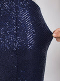 Nukty One Shoulder Silver Navy Stretchy Party Dress Sequin Hollow Out Split Leg Floor Length Bydocon Long Dresses