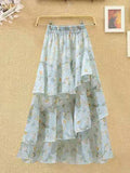 Nukty New Temperament Skirt Summer Floral Irregular Ruffle All-match A-line Skirt Breathable Fairy Cake Skirt Fashion Party