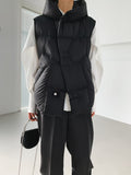 Autumn Winter Down Vest Hooded Waistcoat Khaki Down Sleeveless Jacket Warm Streetwear Pockets Oversize Puffer Coat Outwear