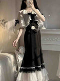 Nukty French Vintage Fairy Mermaid Dress Women Lace Korean Party Princess Strap Dress Female Spring Court Sweet Lolita Midi Dress
