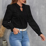 Nukty Cotton V-neck Long Sleeve Shirt White Lace Office Tops And Blouses Women Autumn New Petite XS Size Top Femme Shirts Blouse