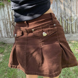 Preppy Style Low Waist Denim Pleated Shorts Skirts Womens Contrast Stitching Aesthetic Vintage Grunge Mini Jean Skirt