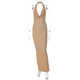 Nukty Elegant Gold Sequin Long Party Dresses For Women Sexy Halter Backless Maxi Dress Draped Glitter Luxury Evening Dress