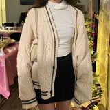 Chic Vintage Star Print Knitted Cardigan Preppy Cute Button Up V Neck Long Sleeve Coat Autumn Y2K Aesthetics Retro Sweater