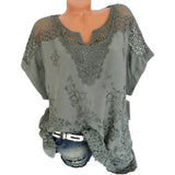 Nukty Summer Short Sleeve Womens Blouses And Tops Loose White Lace Patchwork Shirt 5xl 6xl Women Tops shirts Casual Clothes