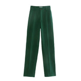 Nukty Woman Elegant Dark Green Straight Blazer Suits Autumn Female Solid Basic Matching Set Ladies Medium Waisted Pants Suit