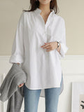 Summer New Women's Shirts Fashion Autumn Tops Asymmetric Casual Long Sleeve Cardigan Button Up Shirt  Oversized Office