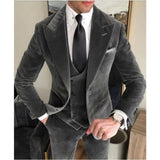 Nukty Business Gray Velvet Blazer Sets Wedding Men's Suits Slim Fit Custome Homme Elegant Formal 3 Pieces Outfits Jacket+Pants+Vest