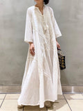Women's Summer Dress Loose Embroidered White Lace V-Neck Long Beach Dress Elegant Dress Holiday Women's  White Dress