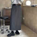 Nukty Spring Autumn Women's Casual Solid Color High Waist Pocket Decorative Skirt