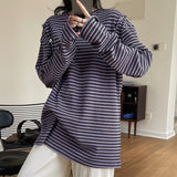 Nukty Spring And Autumn Women's Casual Striped Sweatshirt Round Neck Long-sleeved Off-the-shoulder Loose Sweater
