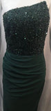 Nukty Green Chest Wrapping Long Robe with Sequins and Slit Female Slim Sexy Evening Dress