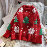 Nukty Sweater Women Christmas Red Pullover Knitwear Korean Loose Fluffy Top Trending Sweater Autumn and Winter Lazy Wind Round Neck