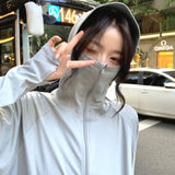 Nukty Sun-proof Jackets Women Hooded Casual Summer Fashion Thin Chic Loose Sporty Korean Style 6 Colors All-match Breathable Simple