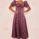 Sexy Dress For Women Flower Print High Split Elegant Off Shoulder Long Dresses Backless Bodycon Summer Dress Vestidos  New