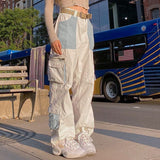 Nukty Corduroy Pants Woman Baggy High Waist Contrast Patchwork Trousers Y2K Streetwear Casual Straight Sweatpants Capris