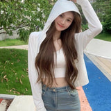 Nukty Sun-proof Jackets Women Hooded Casual Summer Fashion Thin Chic Loose Sporty Korean Style 6 Colors All-match Breathable Simple
