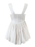 Nukty Women White Sleeveless Tank Dress Fashion Ladies Square Neck Satin Chiffon  Summer Dress Short Vestido