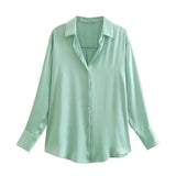 Nukty Women's Shirt Spring Autumn Fashion Satin Soft Casual Blouses Loose Streetwear Vintage Shirts Woman Tops