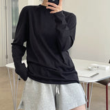 Nukty Summer Women's Casual Solid Color Round Neck Long Sleeve Loose T-Shirt