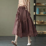 Nukty Double Layer Cotton Linen Skirt Spring Womens Fashion Women Korean Clothing Elegant Long Skirts Summer Woman Harajuku Y2k