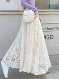 Skirts Summer Woman Elegant and Elegant Hollow Lace Skirt High-waisted Slim Mid-length A-line Skirt Pleated  White Skirt