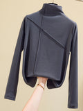 Nukty Long Sleeve Thick T Shirt Women Winter Tops Turtleneck Warm T-Shirt Korean Cotton Tshirt Woman Tee Shirt Femme Pink Blue