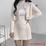 Nukty Autumn Winter New Korean Fashion Sweet Women's Suits with Mini Skirt Two-pieces Set Woman Dress Casual Elegant Tweed Suits