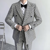Nukty Men's Suit 2 Piece Printed Jacket Pants Wedding Groom Tuxedo Formal Business Blazer Groomsmen Slim Fit Outfit