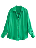 Nukty Women's Shirt Spring Autumn Fashion Satin Soft Casual Blouses Loose Streetwear Vintage Shirts Woman Tops