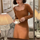 Nukty Knitted France Vintage Party Women Dresses Long Evening Elegant Dress Ladies Casual Chic One Piece Korea Autumn Winter New