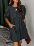 Nukty Summer Short-sleeved Dress Fashion New Loose Puff Sleeves Oversize Breasted Solid Color Dress Dresses Women