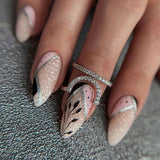 24Pcs False Nails With Glue Almond Pink Butterfly Design Detachable Rhinestones Acrylic Fake Nails long stiletto Press On Nails