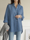 Summer New Women's Shirts Fashion Autumn Tops Asymmetric Casual Long Sleeve Cardigan Button Up Shirt  Oversized Office