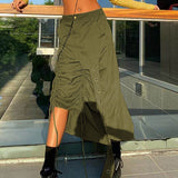 Nukty y2k Ruched Skirt Women Solid Color Low Waist Tie Up Bandage Long Irregular Skirt 2000s Aesthetic Skirt Korean Fashion Streetwear