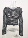 New Summer Knit Sweater Flared Sleeve Loose Top Round Neck Hollow Sweater High Street Fashion Versatile Knit Sweater