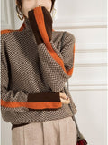 Nukty Winter Women's Turtleneck Sweater Warm Pullover Commuter Elegant Top Loose Casual Women's Top Retro Contrast Color