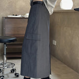 Nukty Spring Autumn Women's Casual Solid Color High Waist Pocket Decorative Skirt