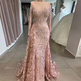 Nukty Luxury Lace Mermaid Prom Dresses Long Sleeves Sheer Neck Formal Evening Dresses Prom  Dresses For Girls Robe De Soir¨¦e