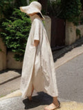 New Summer Short Sleeve Cotton Linen Ladies Dress Loose Oversized Casual Skirt A-Line Large Pocket Fashion Long Skirt