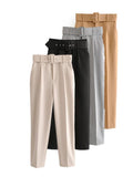 Nukty Women Pants Spring Fall Traf Vintage High Waist With Belt Khaki Beige Ladies Ankle Women's Pants Suit Female Clothing