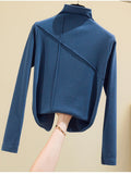 Nukty Long Sleeve Thick T Shirt Women Winter Tops Turtleneck Warm T-Shirt Korean Cotton Tshirt Woman Tee Shirt Femme Pink Blue