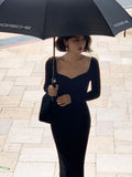 Nukty Elegant Vintage Knitted Dress Women Autumn Korean Style Evening Party Midi Dress Ladies Bodycon Casual Sexy Designer Dress