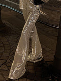 Fashion Silver Shining Long Sleeve Shirts for Women Autumn Sexy V Neck Party Club Blouse Casual High Street Outfits