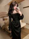 Nukty Autumn Solid Elegant Fairy Dresses Women Casual Party Fashion Korean One Piece Dress Female Lace Vintage Chic Midi Dresses