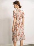 Spring and Summer New Printed Dress V-neck Tie Casual Chiffon Temperament Fashion Floral Print Mid-length Dress
